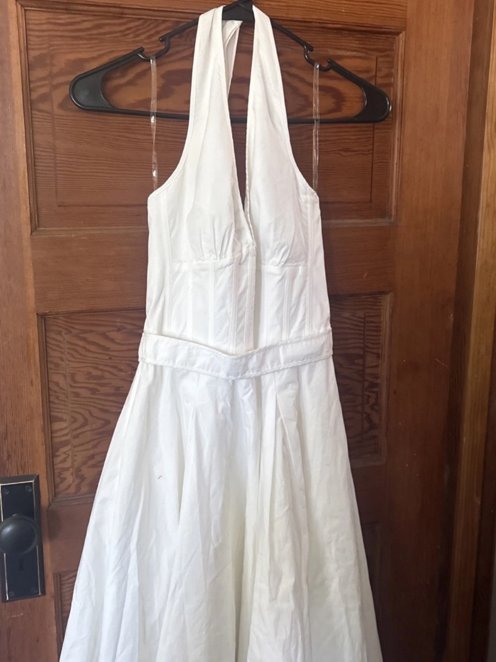 HOUSE OF CB 'Allena' White Stretch CottonHalterMidiSundress/Size S-US 4-6/QA7451 - Picture 3 of 5